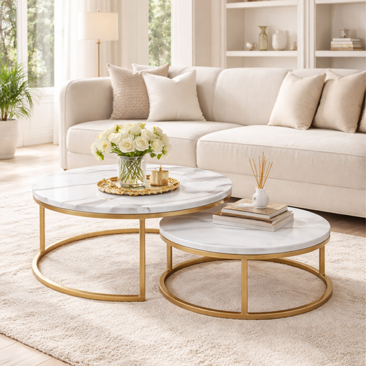 Table basse gigogne ronde effet marbre – Design moderne