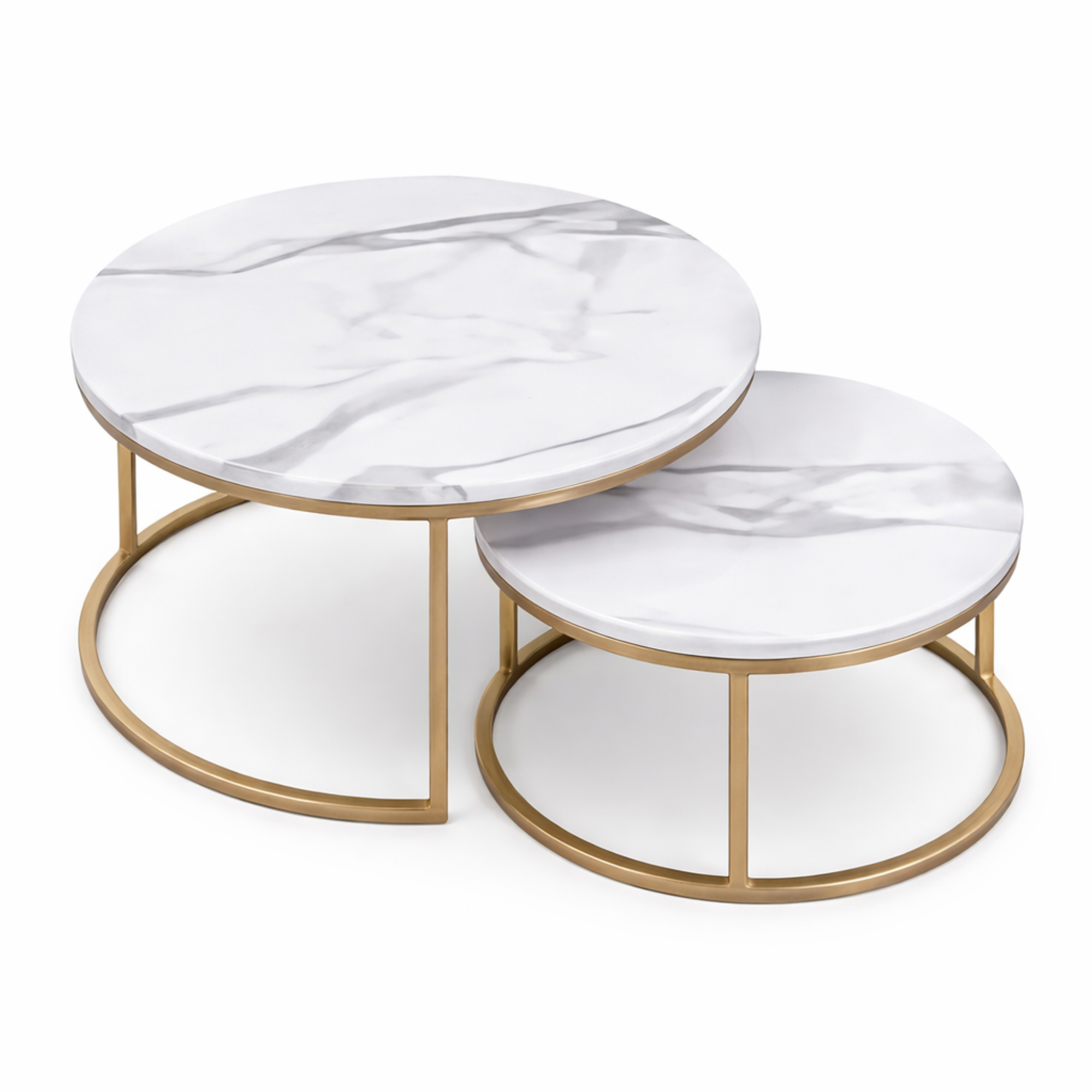 Table basse gigogne ronde effet marbre – Design moderne