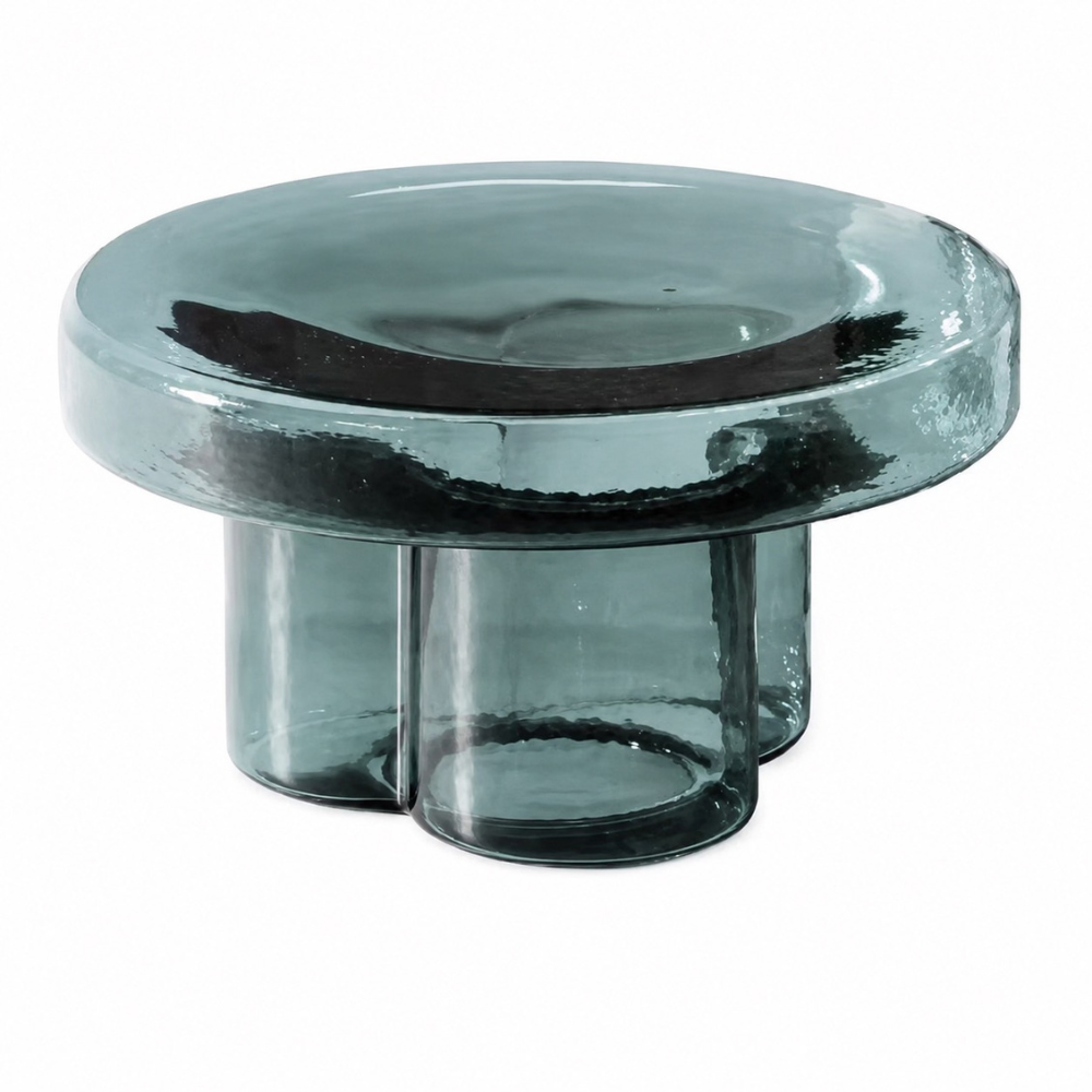 Table basse en verre ronde faite main — design nordique coloré