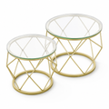 Table basse gigogne en verre trempé ronde dorée — lot de 2