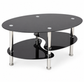 Table basse en verre ovale noir — 3 niveaux et pieds chromés