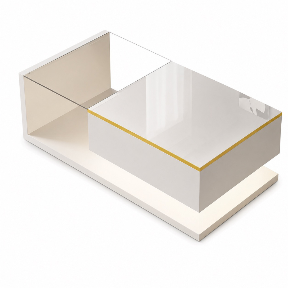Table basse en verre design LED blanc brillant