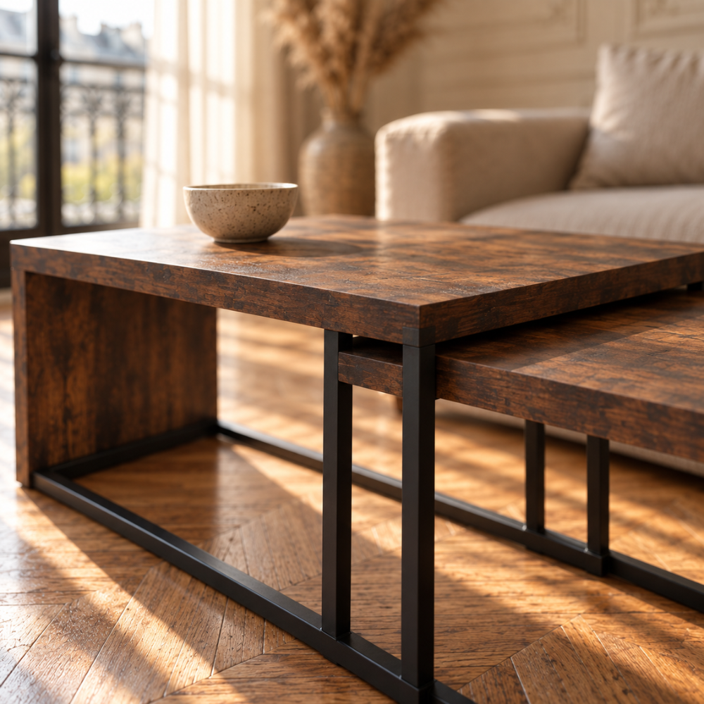 Table basse gigogne rectangulaire effet bois