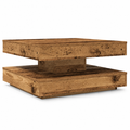 Table basse bois vieilli — plateau rotatif 360 degrés, 70 x 70 cm