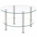 Table basse en verre ronde — 2 niveaux et pieds métal argenté