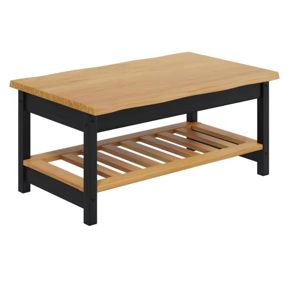 Table basse en bois de pin massif noir avec rangement