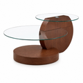 Table basse en verre et bois — 2 plateaux ronds en verre trempé