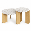 Table basse gigogne ronde effet terrazzo — lot de 2, pieds bois