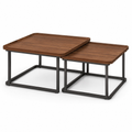 Table basse gigogne carrée en bois et métal — lot de 2 cannelée