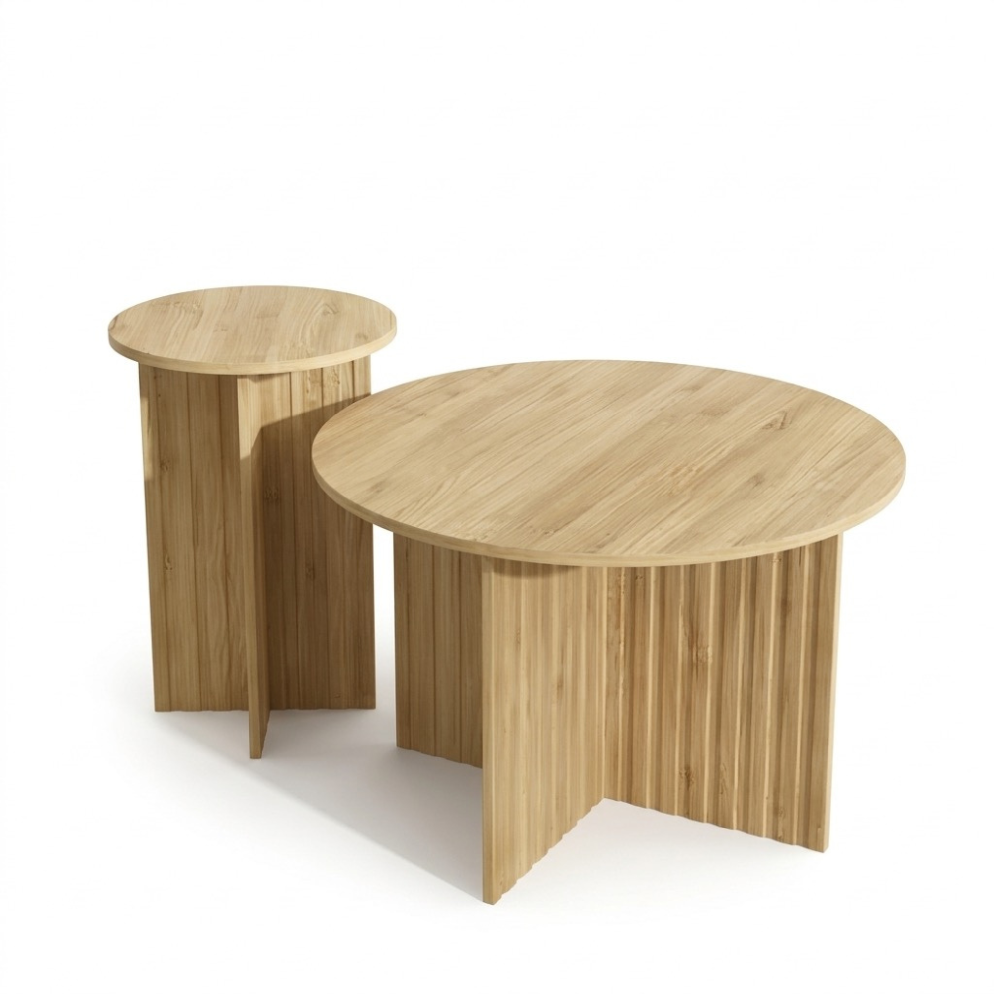 Table basse gigogne bois ronde – lot de 2 – pied central design