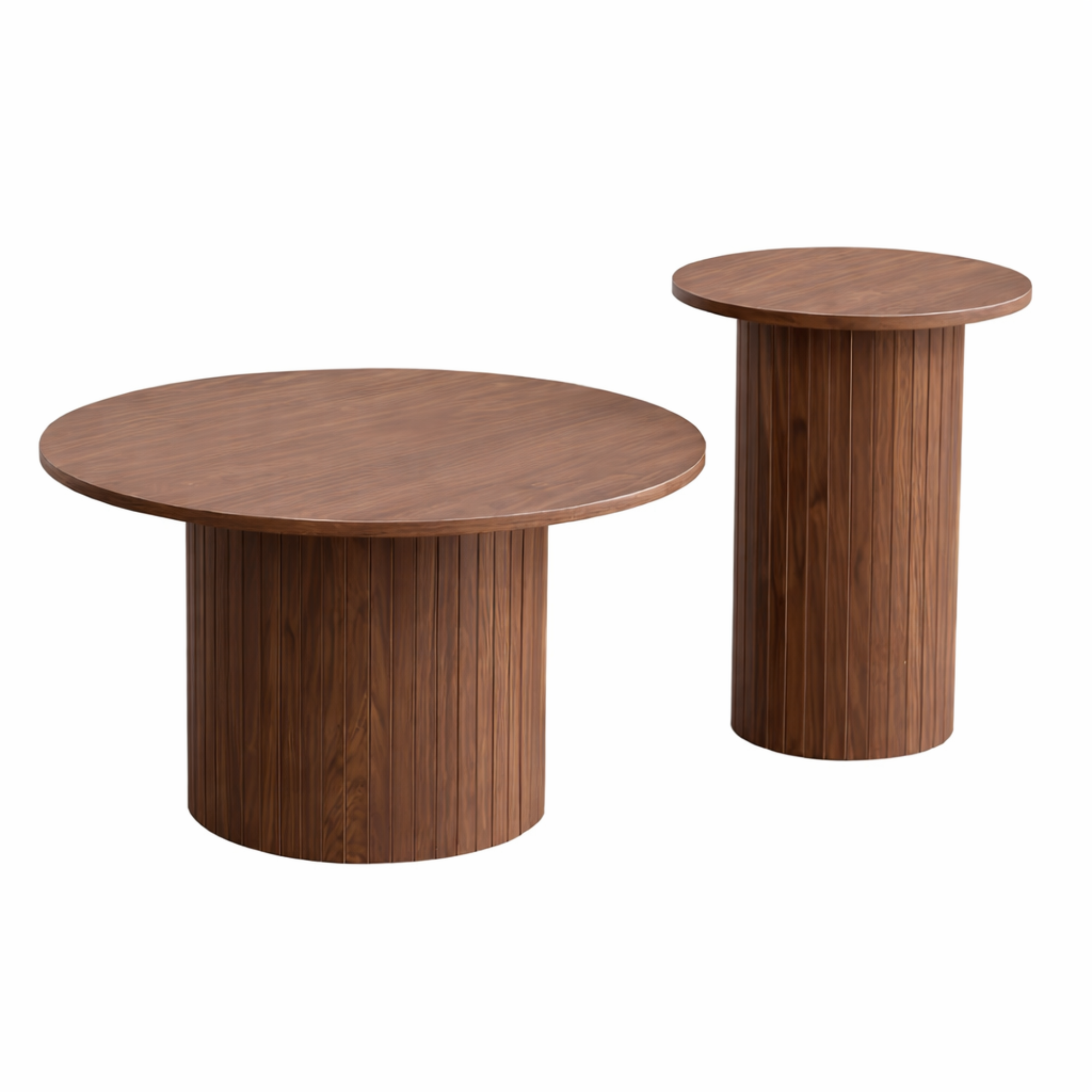 Tables basses gigognes rondes effet bois – lot de 2 – piètement colonne rainurée