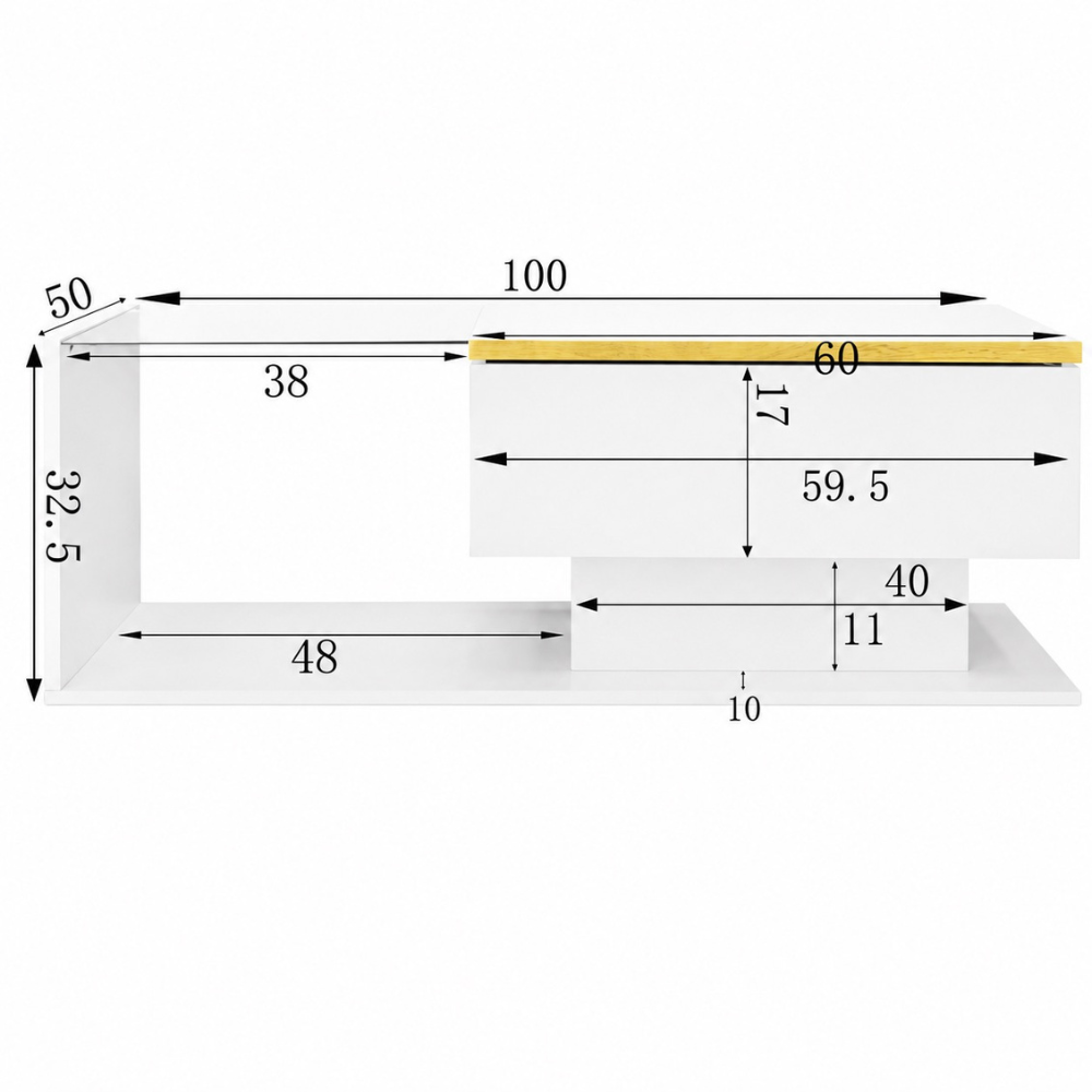 Table basse en verre design LED blanc brillant