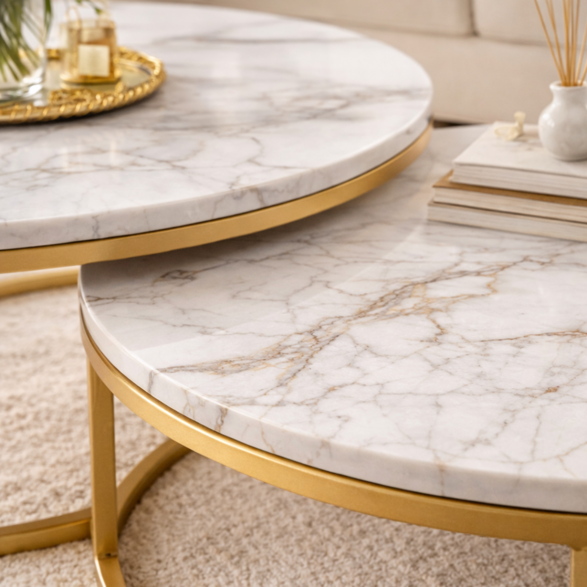 Table basse gigogne ronde effet marbre – Design moderne