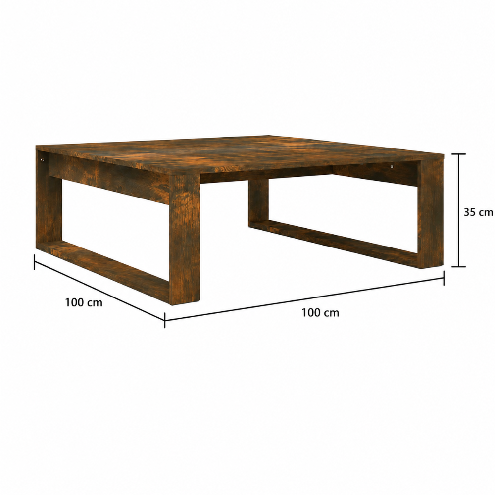 Table basse bois chêne fumé — plateau carré 100 cm minimaliste