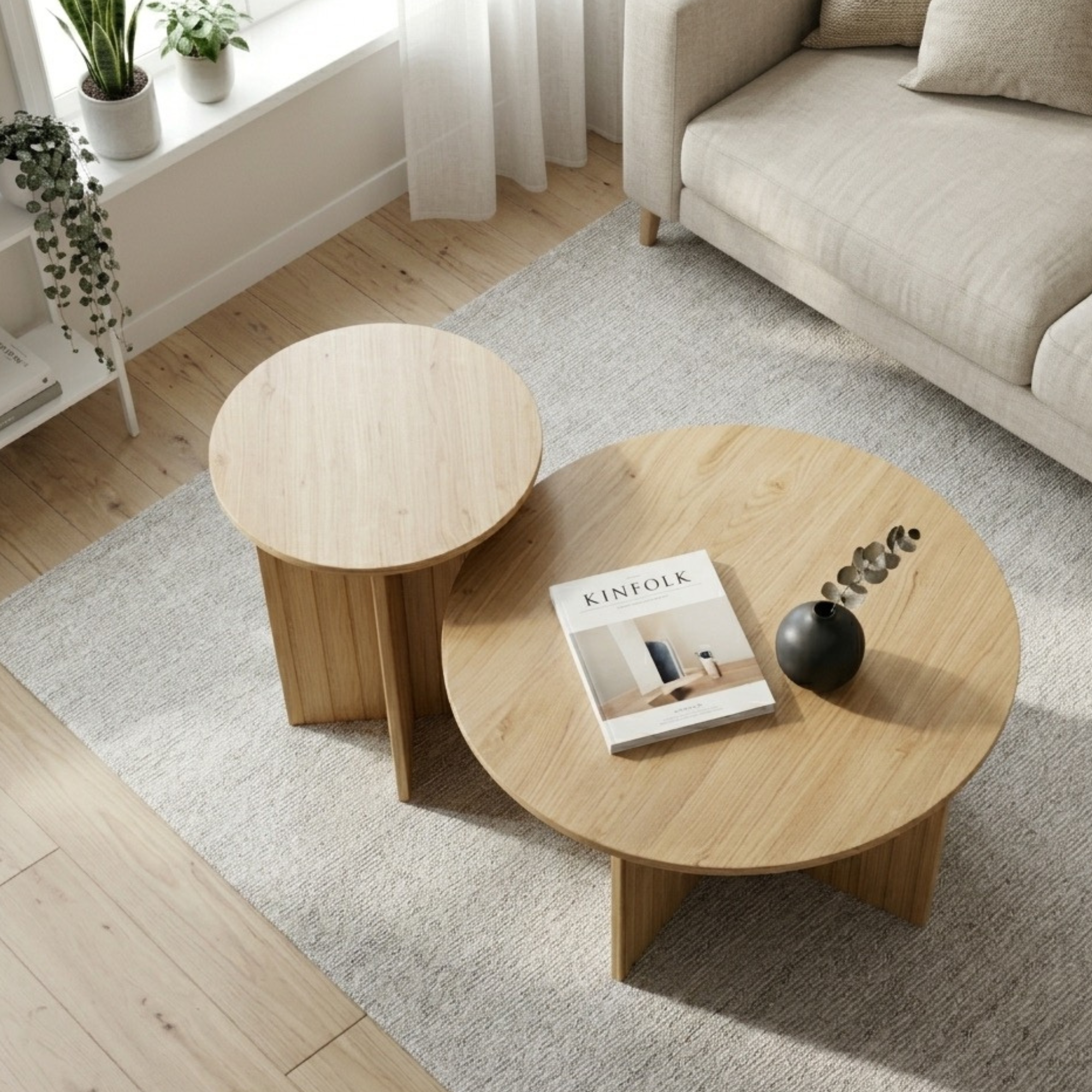 Table basse gigogne bois ronde – lot de 2 – pied central design