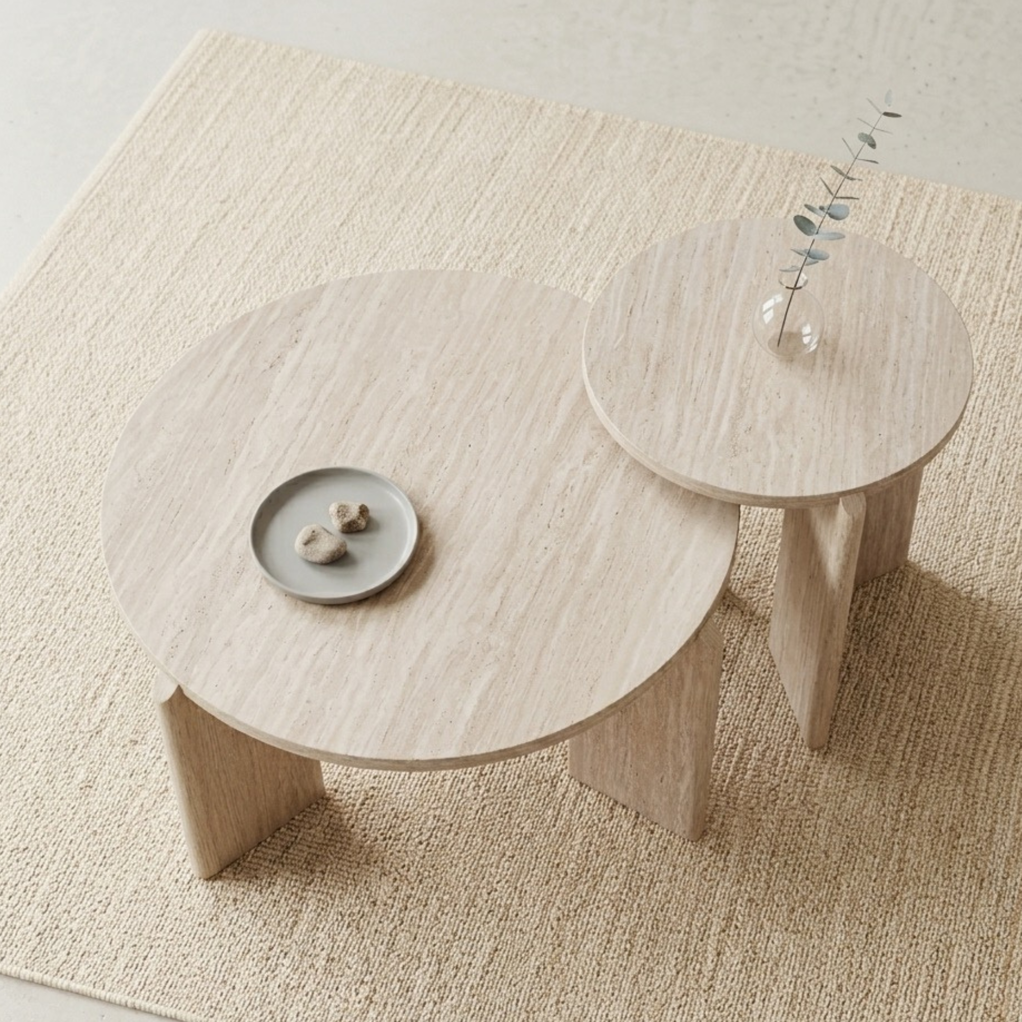 Table basse gigogne effet bois – lot de 2 tables rondes – style nordique