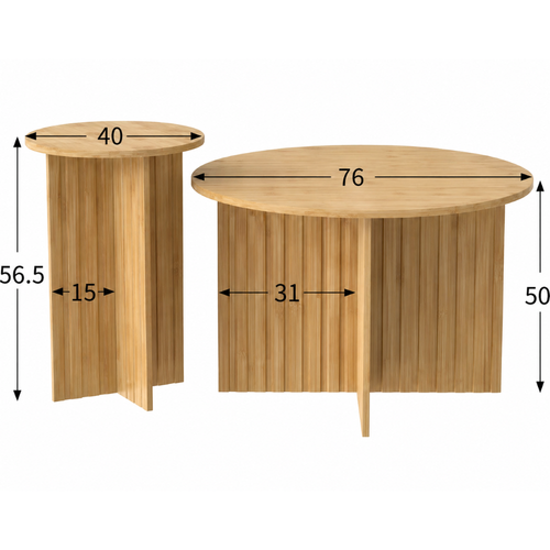 Table basse gigogne bois ronde – lot de 2 – pied central design