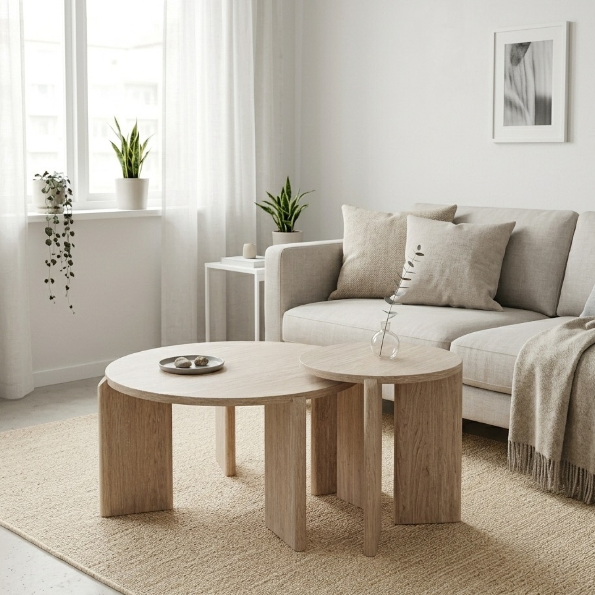 Table basse gigogne effet bois – lot de 2 tables rondes – style nordique