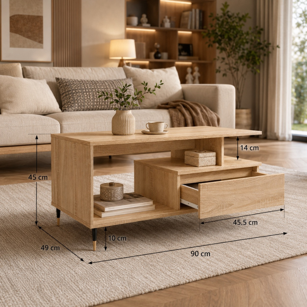 Table basse bois chêne Sonoma rectangulaire
