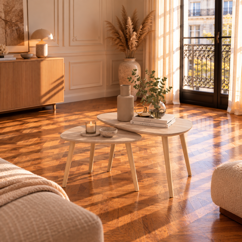 Table basse gigogne bois clair