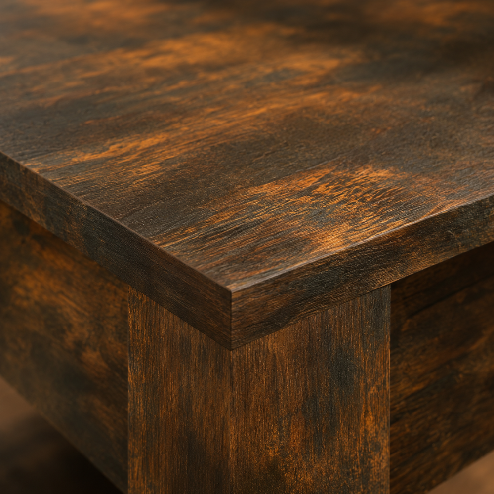 Table basse bois chêne fumé — plateau carré 100 cm minimaliste