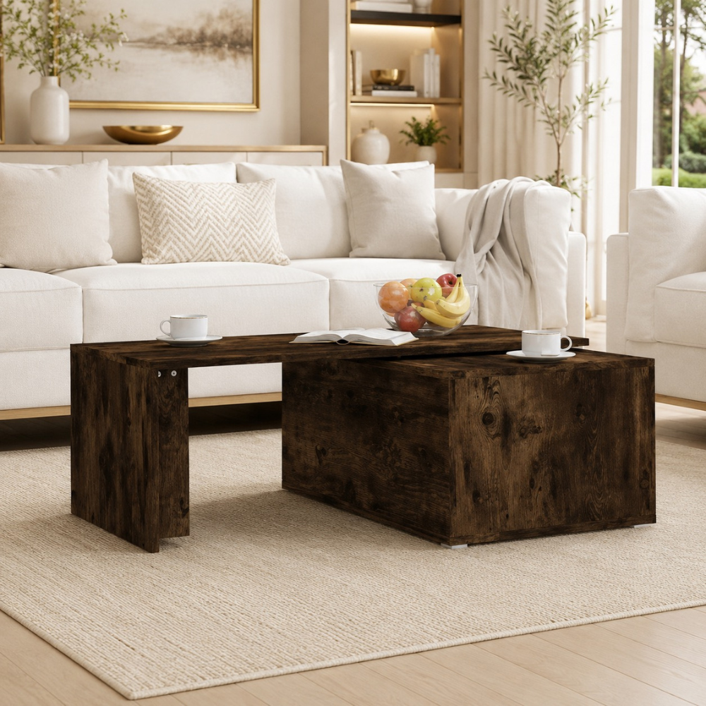 Table basse bois chêne fumé plateau pivotant