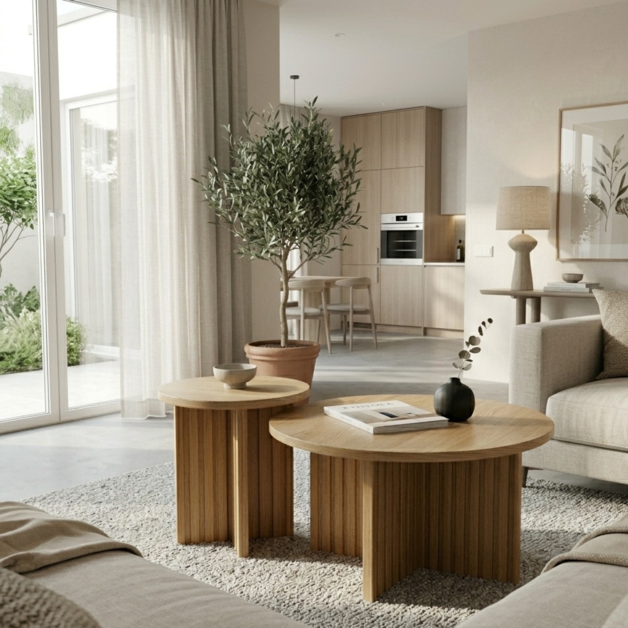 Table basse gigogne bois ronde – lot de 2 – pied central design