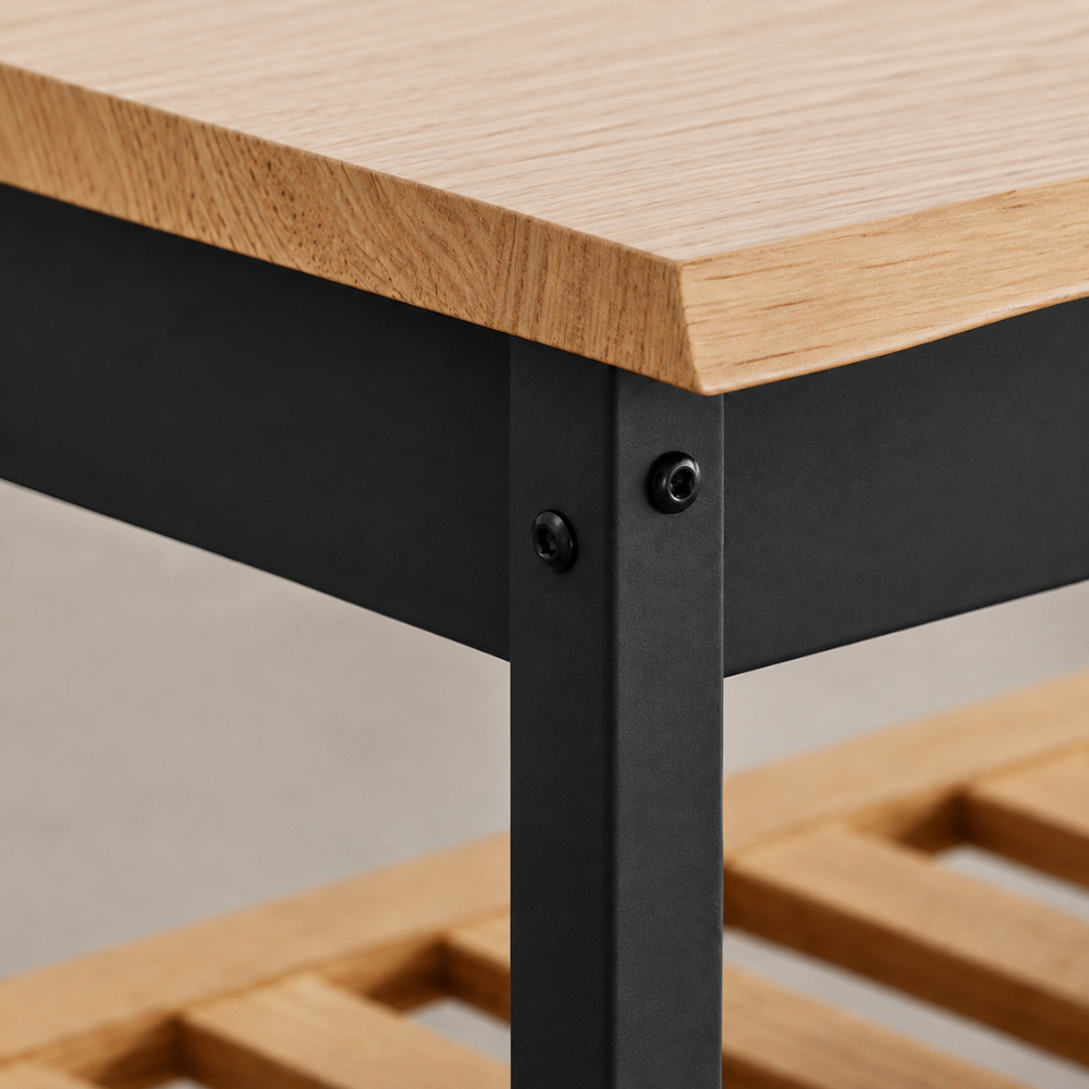 Table basse en bois de pin massif noir avec rangement