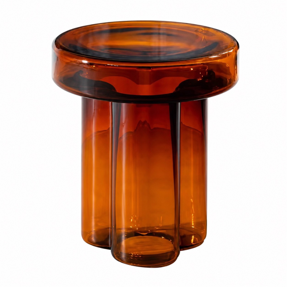 Table basse en verre ronde faite main — design nordique coloré