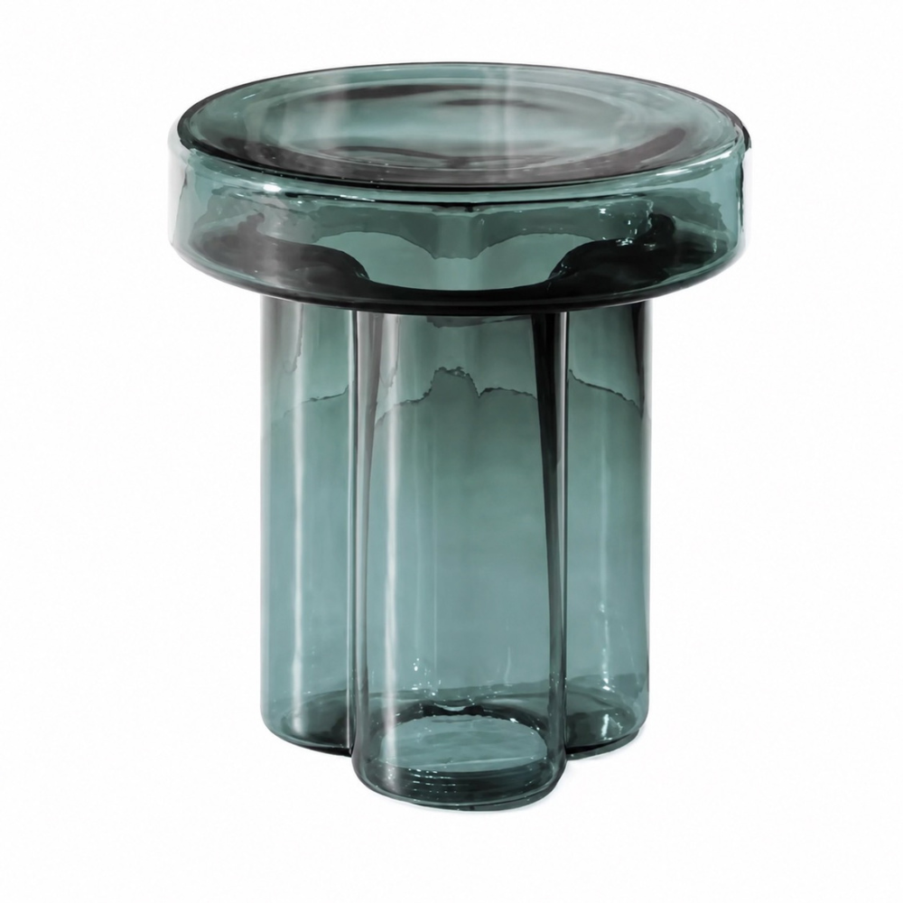 Table basse en verre ronde faite main — design nordique coloré