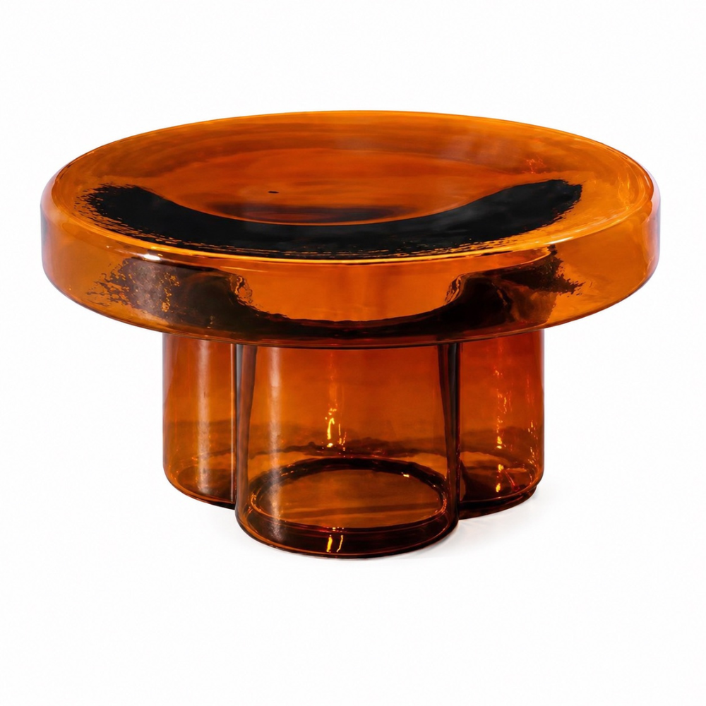 Table basse en verre ronde faite main — design nordique coloré