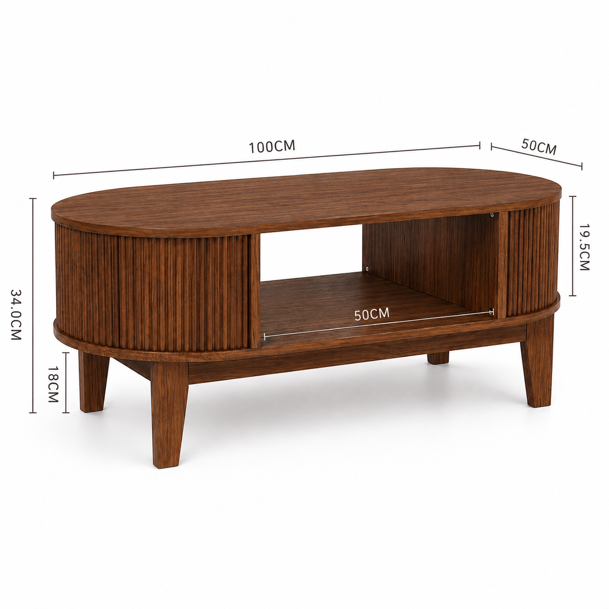 Dimensions de Table basse bois ovale finition noyer