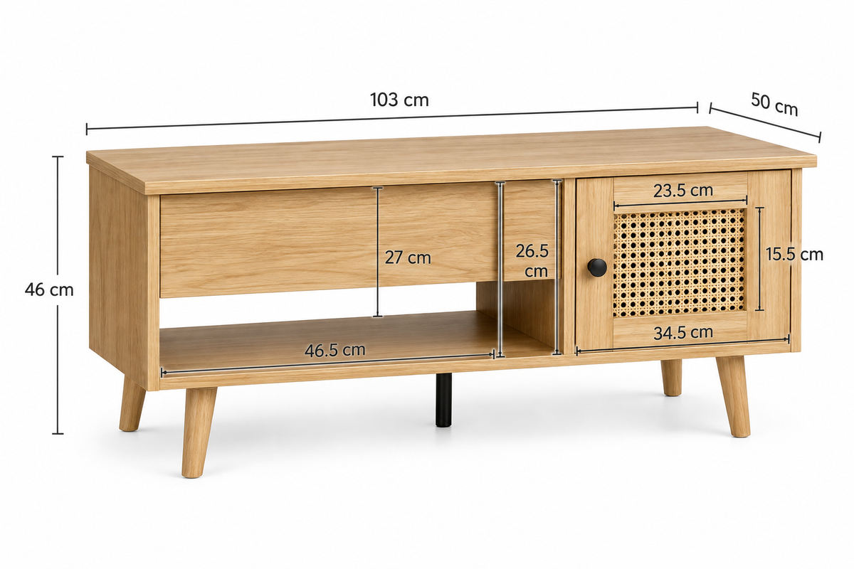 Dimensions de Table basse bois plateau relevable rotin