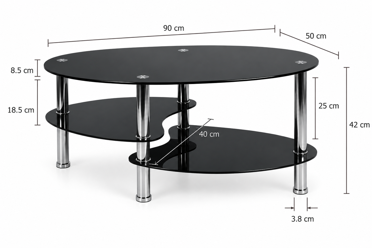 Dimensions de Table basse en verre ovale noir