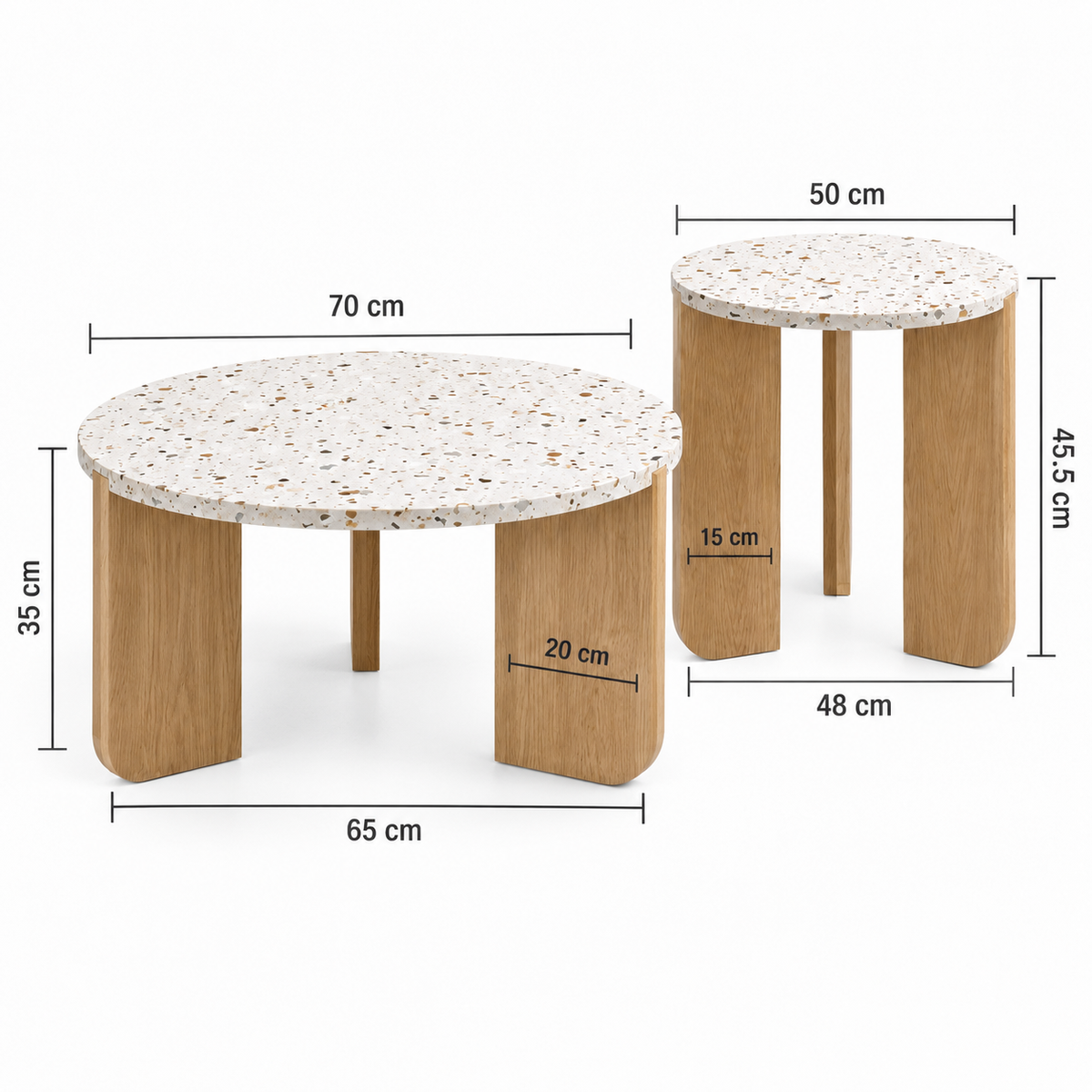 Dimensions de Table basse gigogne ronde effet terrazzo