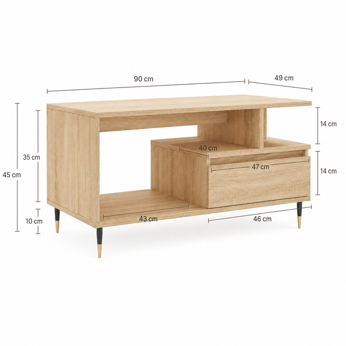 Dimensions de Table basse bois chêne Sonoma rectangulaire