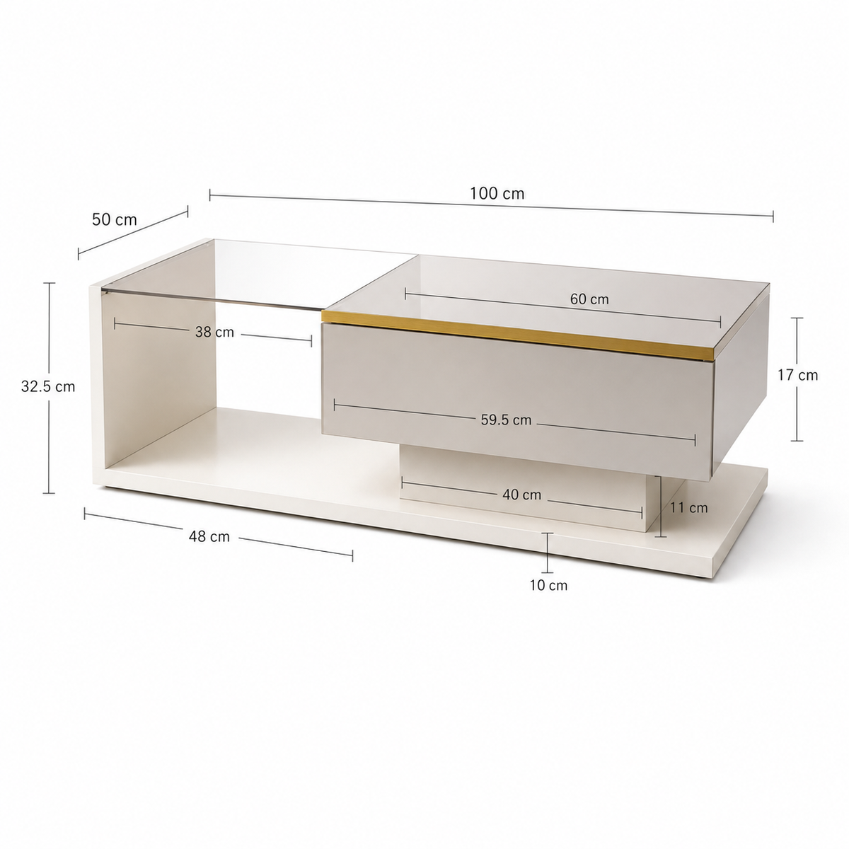 Dimensions de Table basse en verre design LED