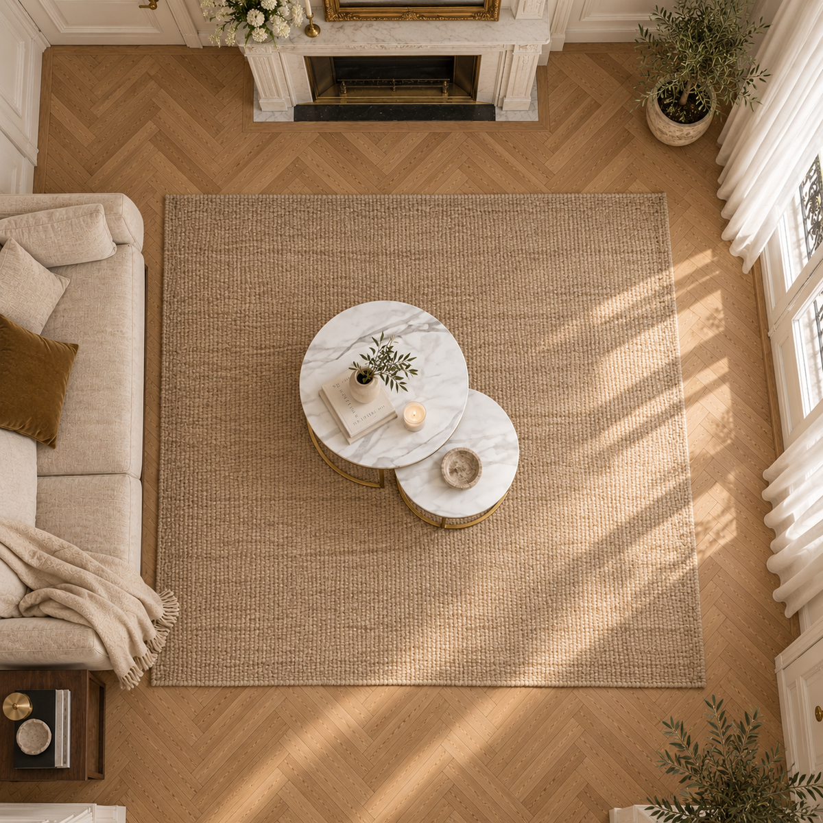 Table basse gigogne ronde effet marbre en situation