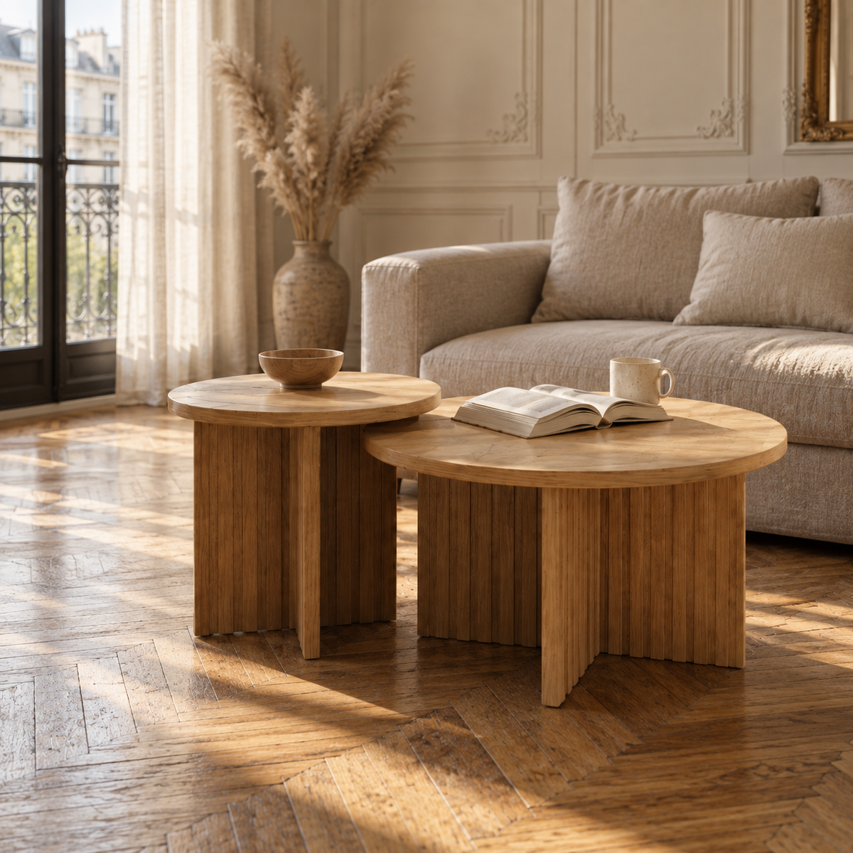 Table basse gigogne bois ronde
