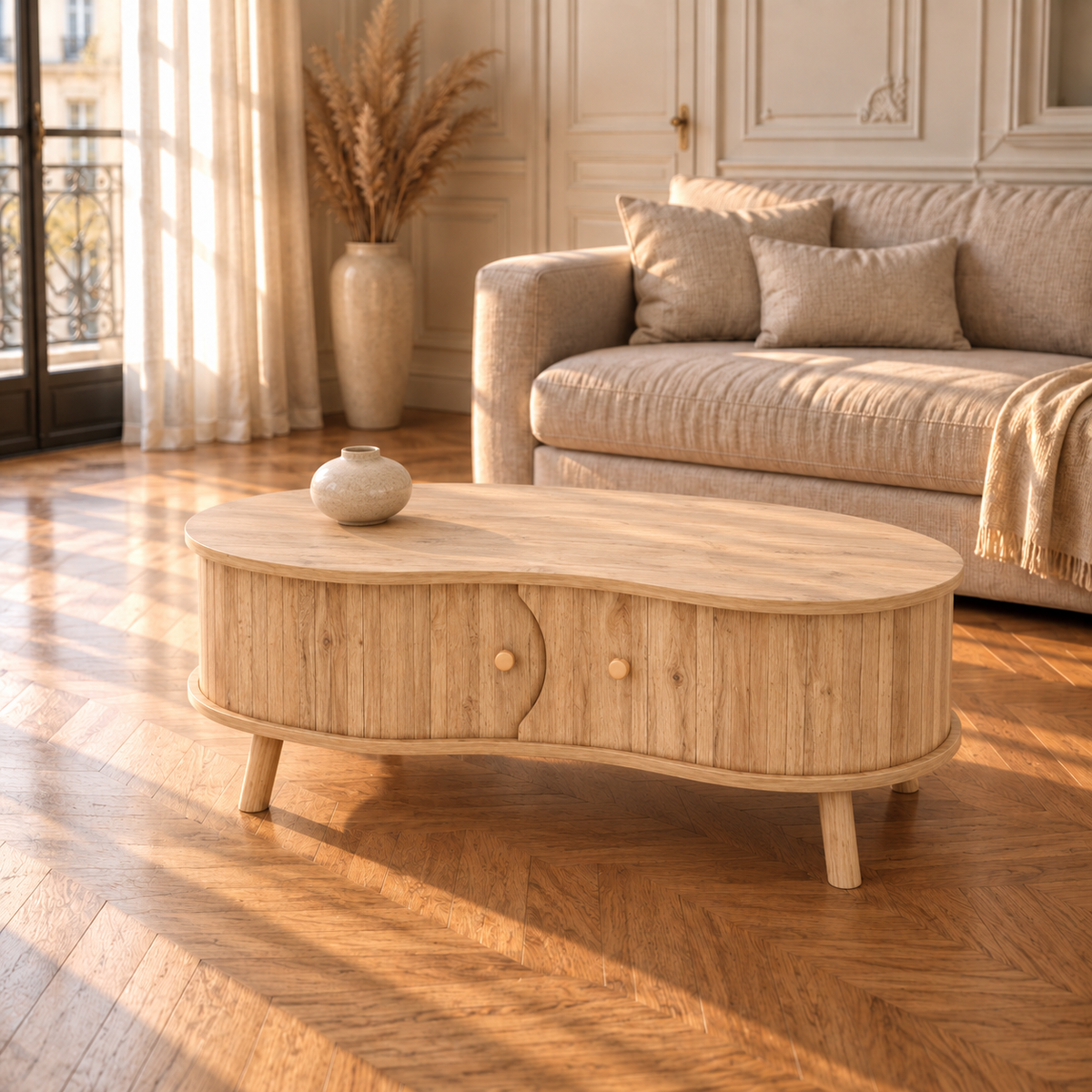Table basse bois forme organique