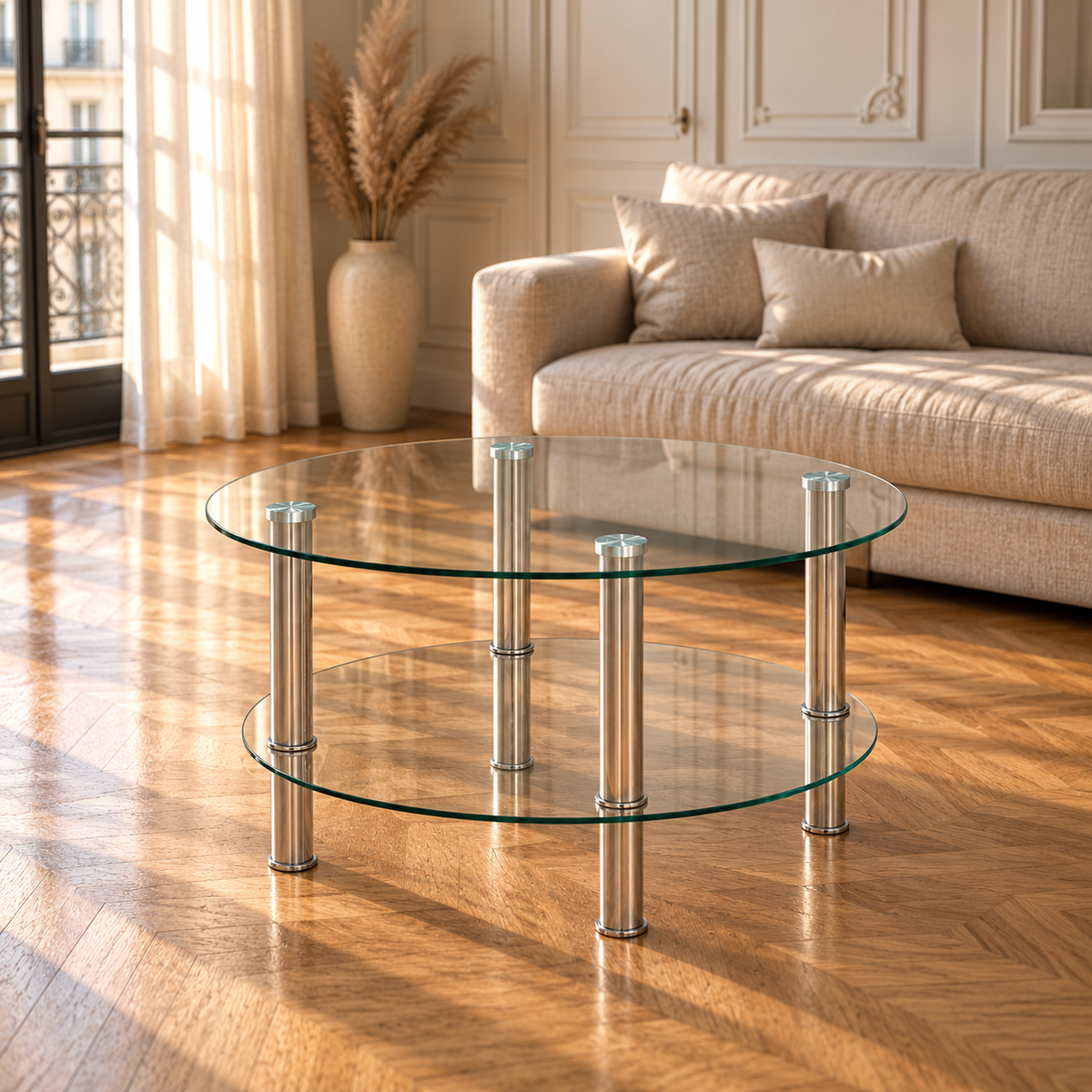 Table basse en verre ronde