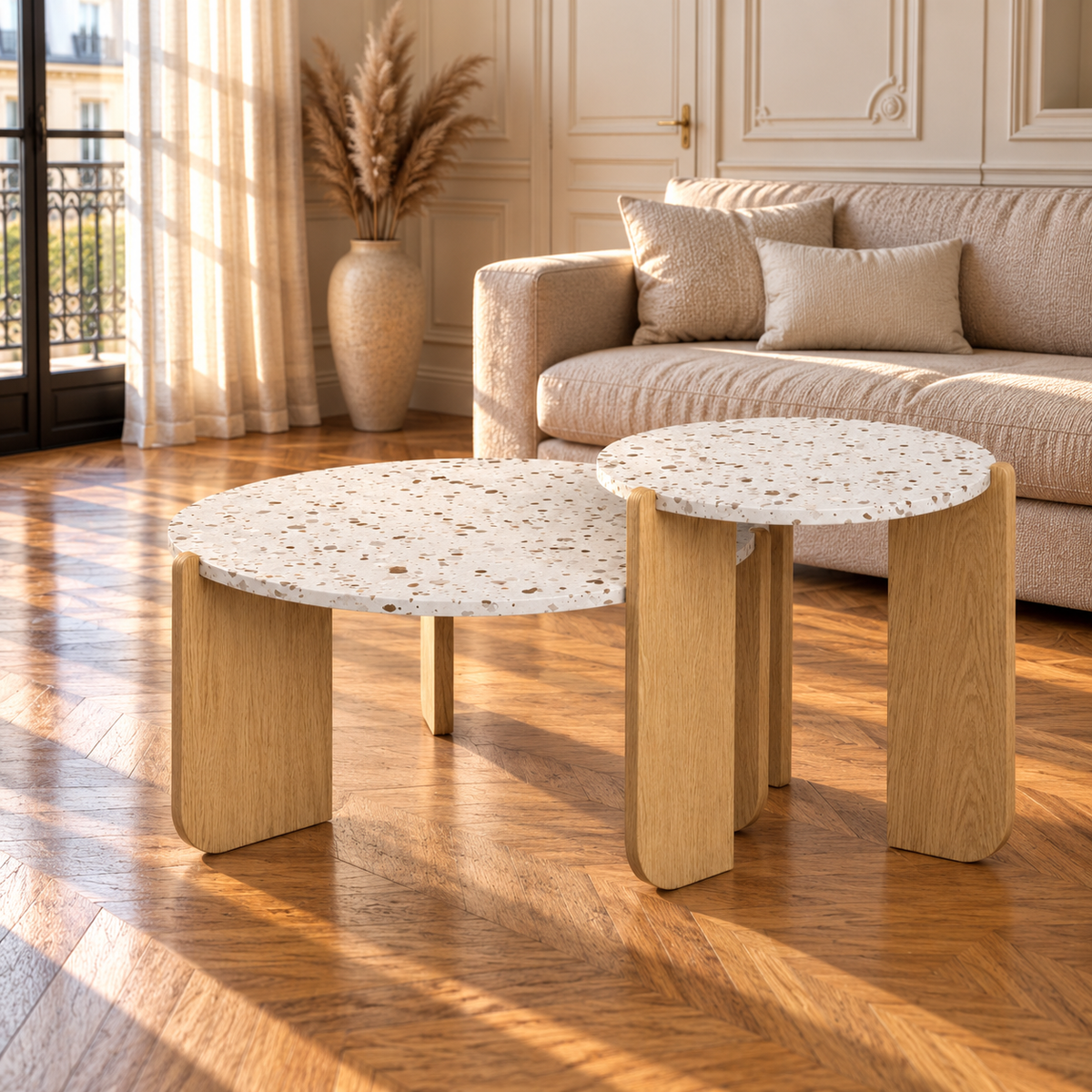 Table basse gigogne ronde effet terrazzo