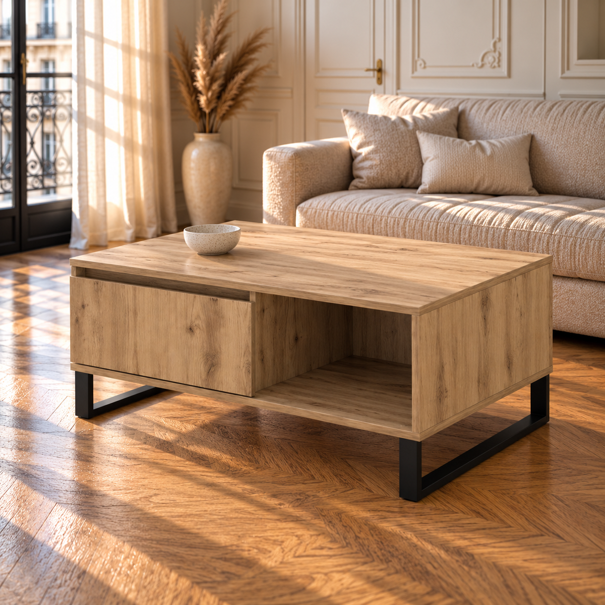 Table basse bois chêne artisan rectangulaire