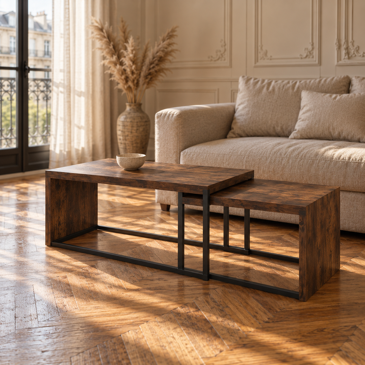 Table basse gigogne rectangulaire effet bois