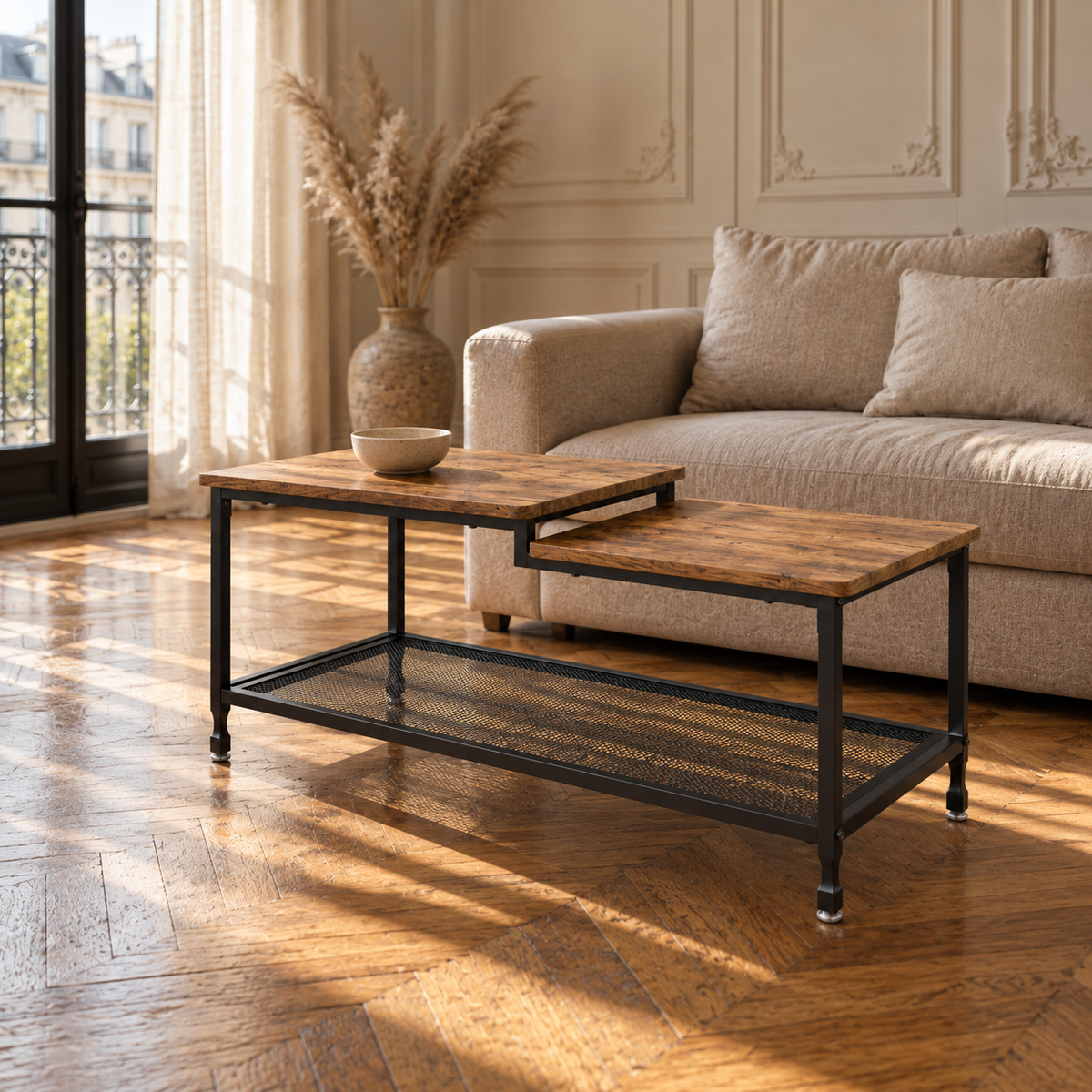 Table basse bois rectangulaire industrielle