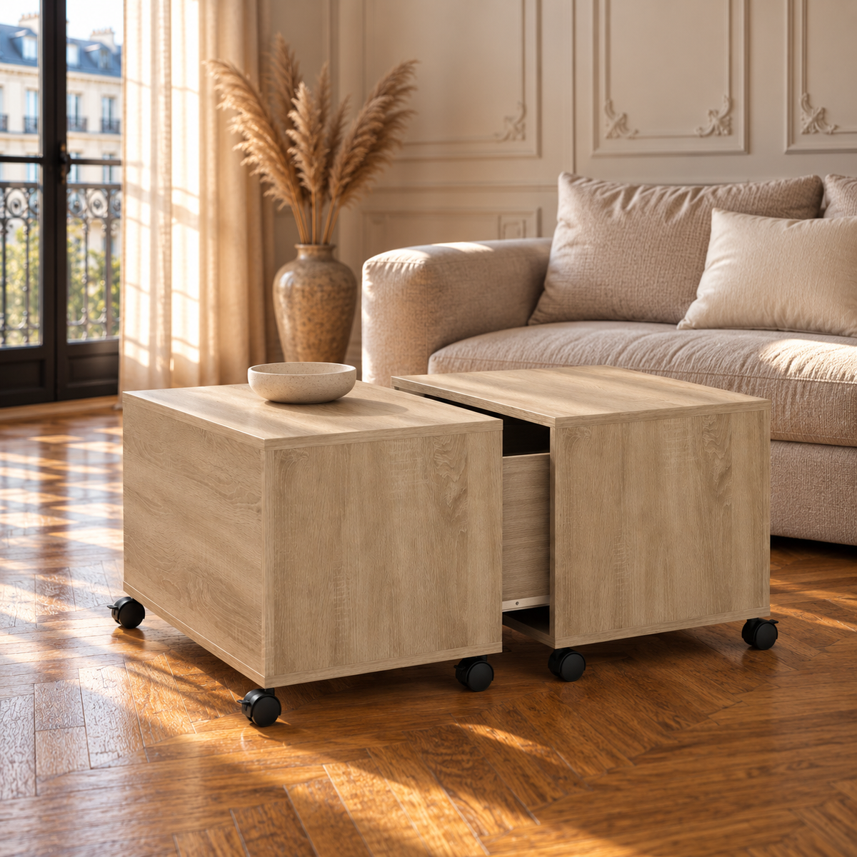 Table basse bois carrée chêne Sonoma