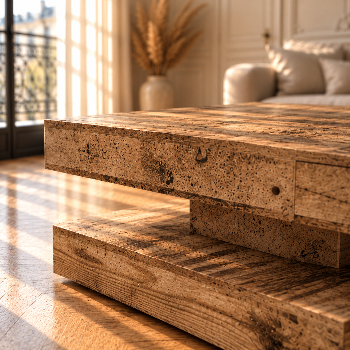 Table basse bois vieilli rotative