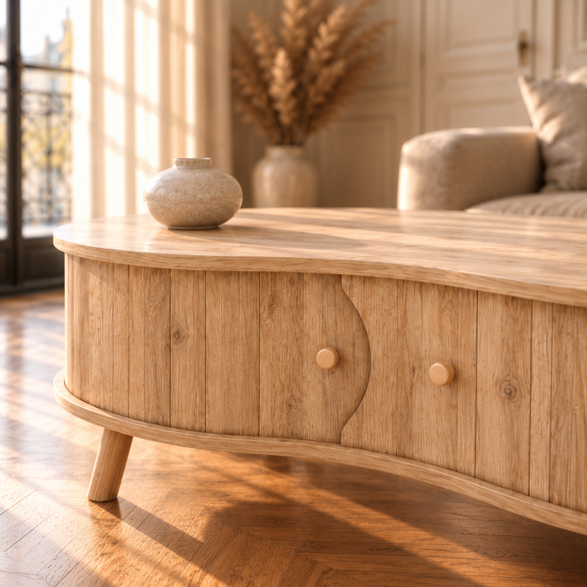 Table basse bois forme organique