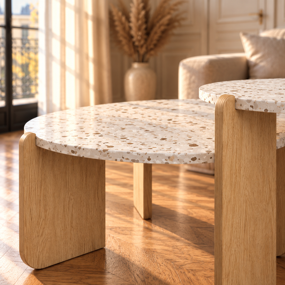 Table basse gigogne ronde effet terrazzo