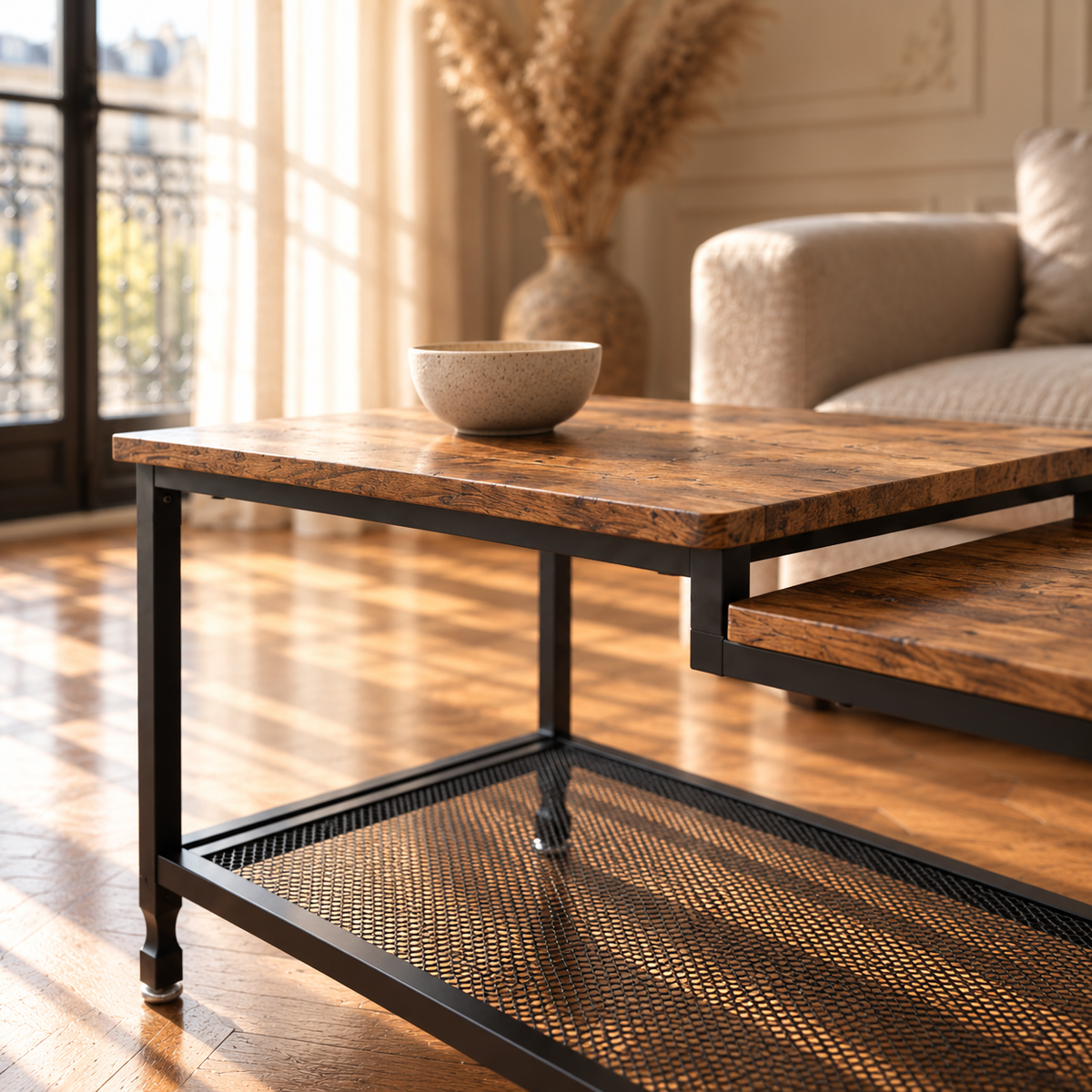 Table basse bois rectangulaire industrielle